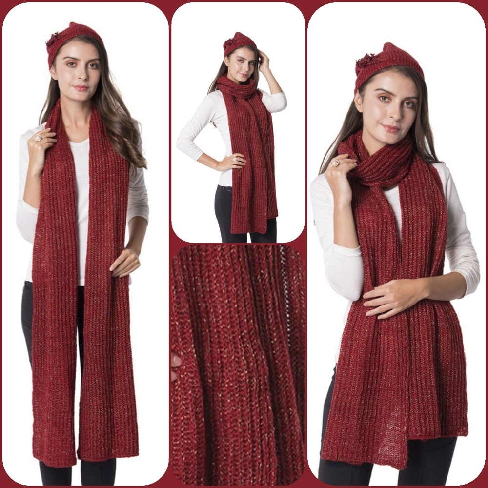 Burgundy&Sparkling Gold Scarf & Beeanie Gift Set